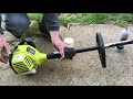 Ryobi 2 Cycle Full Crank Trimmer - First Start, Trimming Demo & Review