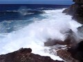 Waves crashing on the Bondi Beach shorewalk