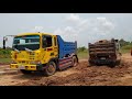 dump truck stuck deep in mud recovery | truk jungkit |  รถบรรทุก | ट्रक डम्प | 덤프 트럭 |ダンプトラック