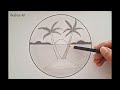 Easy Scenery Drawing | Sunset scenery drawing with pencil | simple circle scenery drawing