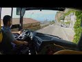 Bus drive in narrow mountain road, 4K