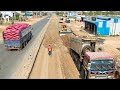 Wonderful Heavy Bulldozer Komatsu D58P Working push stone Build New Road and Dump truck 25T dumping.