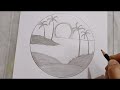 Easy scenery drawing| Scenery in circle step by step drawing #learningdrawing #pencildrawing