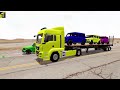 Double Flatbed Trailer Truck vs Speedbumps Train vs Cars Tractor vs Train Beamng Drive#56