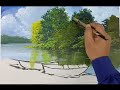 Easy river painting for beginners in acrylic/landscape painting