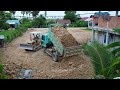 New Updating Project! Filling Land by Bulldozer KOMATSU D20P & 5Ton Truck Pushing Soil Into Water