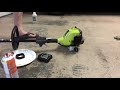 Starting a Ryobi Full Crank Gas String Trimmer using starting fluid