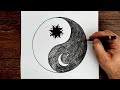 Gece ve Gündüz Karakalem Çizimi - Kolay Çizimler Nasıl Yapılır - Çizim Mektebi Karakalem Resim
