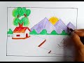 Scenery drawing colour || drawing step by step || Easy scenery drawing  | #drawing