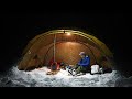 Snowstorm solo camping | Hot tent buried in snow