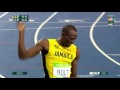 Usaint bolt win and does the Lebron James dance at the end