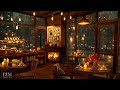 Relaxing Jazz Instrumental Music & Crackling Fireplace in Cozy Coffee Shop Ambience on a Rainy Night