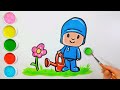 Drawing and Coloring Happy Pocoyó Watering a Flower👶😃🌈 Children's Drawings