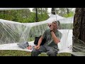 SOLO CAMPING HEAVY RAIN WITH PLASTIC WRAP - RELAXING CAMP - AMAZING BUSHCRAFT TENT