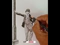 Charcoal pencil drawing of Charlie Chaplin with easy ways.