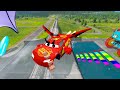 Fat Cars vs Long Mcqueen with Big & Small Long Spiral Lightning Mcqueen with Ball vs Trains - BeamNG