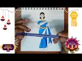 How to draw Indian girl in saree with Diwali deepak #diwalispecial #diwali2023 #drawing