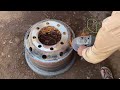 How to repair Broken Rim and new stud plate fitting || Truck Rim repair with heavy machine
