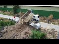 Starting to protect!!, Komatsu D2P Bulldozer Pushing soil, Landfill Using 5t dump truck Mix VDO