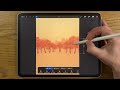DRAW A FALL AUTUMN WOODLAND - Procreate landscape drawing tutorial