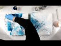(862) Amazing Silver and Turquoise Abstract Acrylic Pour Painting with Spray Paint
