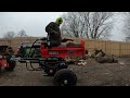 Sears 10XL Garden Tractor Log Splitter Setup- Splitting Walnut w/ Huskee 20-ton Gas Log Splitter