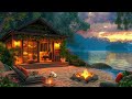 Campfire by the Lake in Summer Ambience at Sunset with Calm Jazz Instrumental Music for Study, Focus