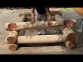 Cheap Wood Processing - The Process Of Building Bed From Round Tree Trunk With Sturdy Joints