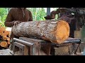 Mahogany wood sawing workmanship makes it a raw material for home furnishings | Street wood sawmill.