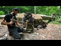 7 Days SOLO SURVIVAL CAMPING In RAIN Forest. Building a WOOD and ROCK Bushcraft SHELTER & Fireplace
