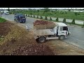 Excellent Technique Operated Of filling up Use Dump truck 5Ton With Dozer MITSUBISHI Push the ground