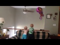 Dora the Explorer balloon caught in the fan! Boys laughing hysterically!