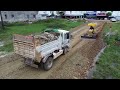 Part 2| Excellent Action Dozer Pushing Soil stone into water build a Road with many dumps truck 5T