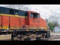 BNSF #6185 leads a grain train with #1123 & #9321 *WestBound Grain train*