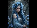 AI Prompt: A dark-skinned woman with long, flowing blue hair wearing an elaborate,