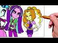 Coloring Pages EQUESTRIA GIRLS - Twilight Sparkle with Dazzlings / How to color My Little Pony. MLP