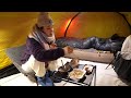 Solo snow camping  in a hot tent with a wood stove -20°C extreme cold l ASMR