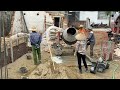 15 people pour concrete foundation by hand,Classic iron beam house foundation construction technique