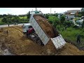 Wonderful Land filling Dump Trucks SHACMAN With SHANTUI DH17c2 Dozer Push to clean the soil