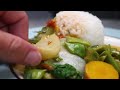Summer vegetable stew | steamed rice | lavender flowers