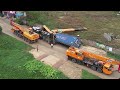 Impressive crane overturned on the road and Double crane use his power recovery successfully