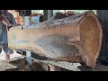 A man sawed a small teak wood into a beautiful block