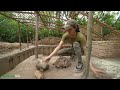 12 days I Building Complete Underground Dugout Bushcraft Shelter, Clay Fireplace