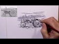 Pilot metropolitan fountain pen fine nib ink and wash sketch of an old tractor