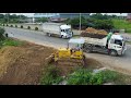 Full Video Start New Project, Landfill By Skill Bulldozer KOMATSU D31Px Push Soil & 5TON dump truck