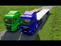 Double Flatbed Trailer Truck vs Speedbumps Train vs Cars  Tractor vs Train Beamng.Drive #774