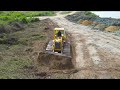 Best Clearing Crush Tree With Big Bulldozer Komatsu And Dumper Truck Unloading Soil To Widening Pond