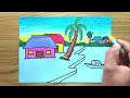 How to draw a village with river and house | Easy Drawing Tutorial