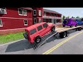 Double Flatbed Trailer Truck vs Speedbumps Train vs Cars | Tractor vs Train Beamng.Drive 05