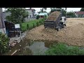 #ep2 New Updating project! Filling Land by Bulldozer Komatsu D20P pushing soil into water.